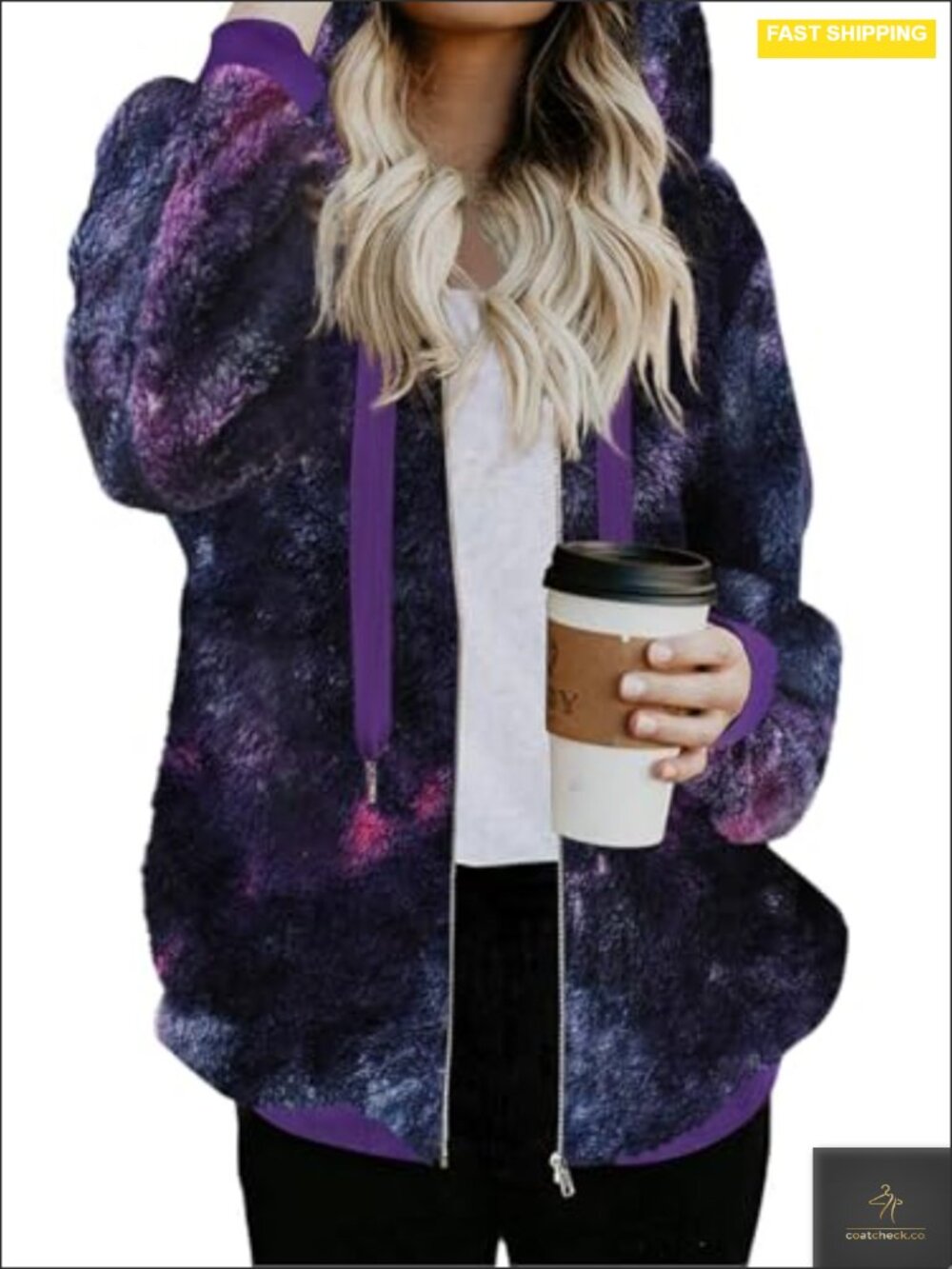 Womens Sherpa Zip Up Hoodie Fleece Jacket Oversized Fuzzy Coat with Pockets